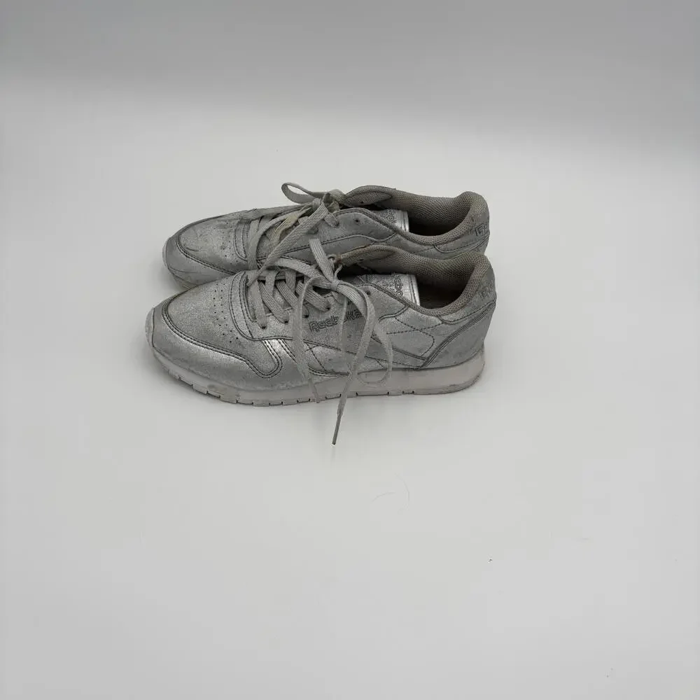 Reebok Shoes Womens 7.5 Classic Casual Sneakers Silver Leather Lace Up BD5757